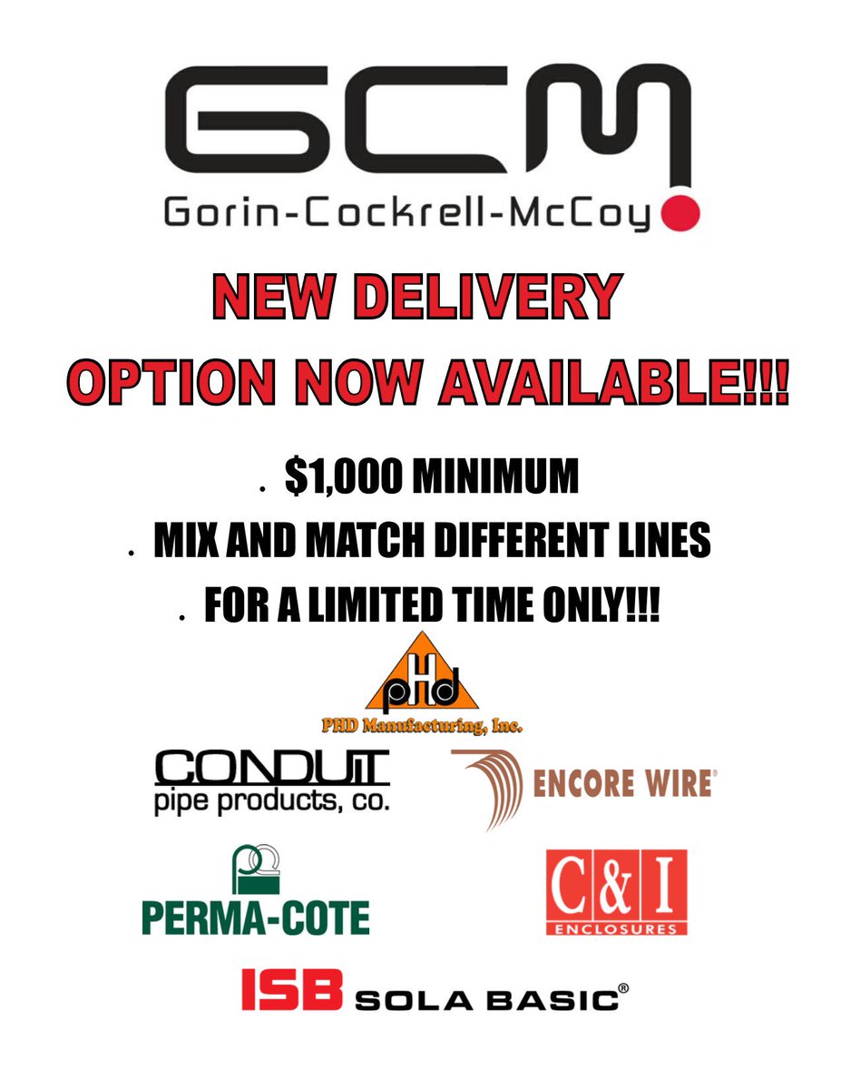 GCMHQFL's tweet photo. Delivery option now available to bring in 2017!!!  #PHDStrut #ConduitPipeProducts #EncoreWire #permacote #ISB #C&amp;I https://t.co/X0UCGFsulJ