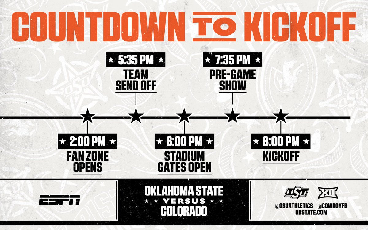 OSUAthletics's tweet photo. Cowboys vs. Buffs tonight at 8PM on ESPN! #okstate https://t.co/W5w0b8qpKW