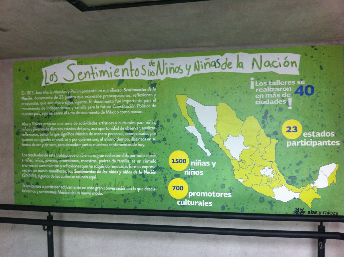 AlasyRaices's tweet photo. #Recuento2016 #Mayo2016 Exhibimos en @CCDmx Sentimientos de los Niños y Niñas de la Nación: el sentir y pensar de niños y jóvenes sobre MEX https://t.co/R9OLo09Gef