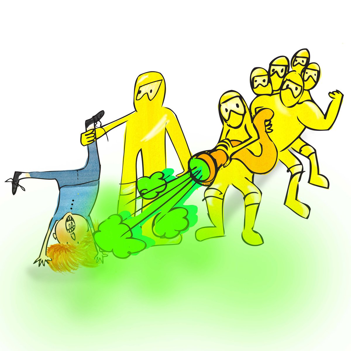 TopBedtimeStory's tweet photo. Charlie's lice-ridden hair getting fumigated by the six big brutes in yellow suits!! 😁😁😁 https://t.co/ZILyKPS443 #BedTimeStory #kids #funny https://t.co/neRUERuFlC