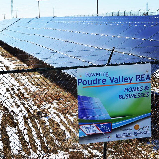 PoudreValleyREA's tweet photo. Check out our new sign at the  @SiliconRanchCo Skylark Solar Facility. Have you seen the hundreds of #solar arrays off HWY 14? https://t.co/nIRDnN4ci5