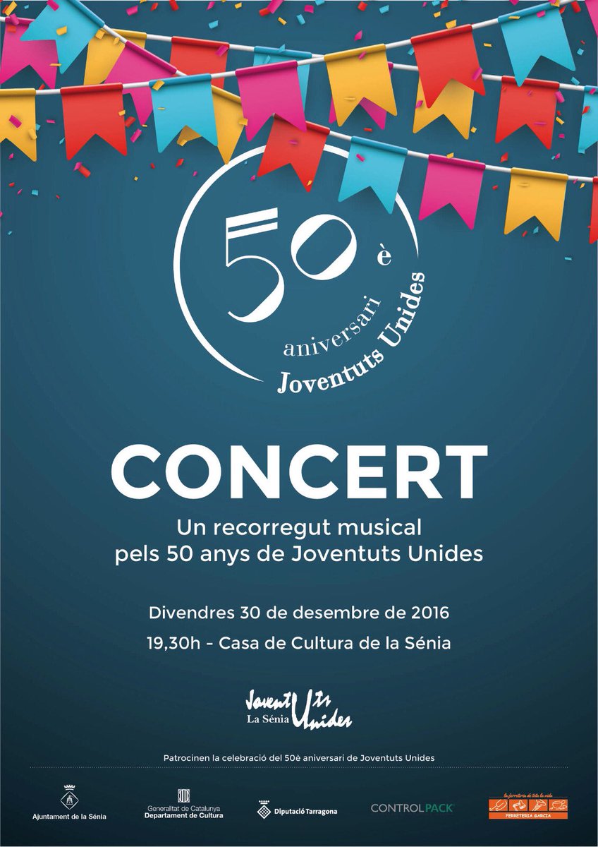 Demà concert amb més de 200 músics per concloure el #50eAniversari #JJUU50e 
Lloc: Casa de Cultura (La Sénia)
Hora: 19:30
Us hi esperem!