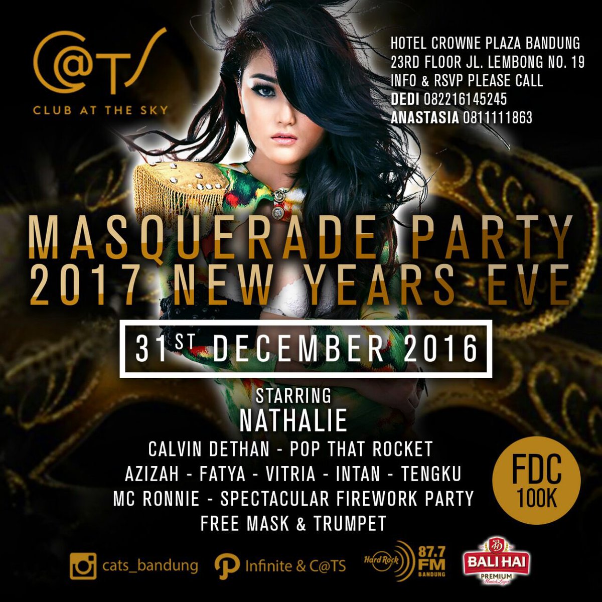 infinite_bdg's tweet photo. Tomorrow!!
Masquerade 2017 NYE Party
INFINITE Resto &amp; Lounge - 22nd flr
C@TS (Club At The Sky) - 23rd flr
Hotel Crowne Plaza Bandung https://t.co/EYl4Ef0Nge