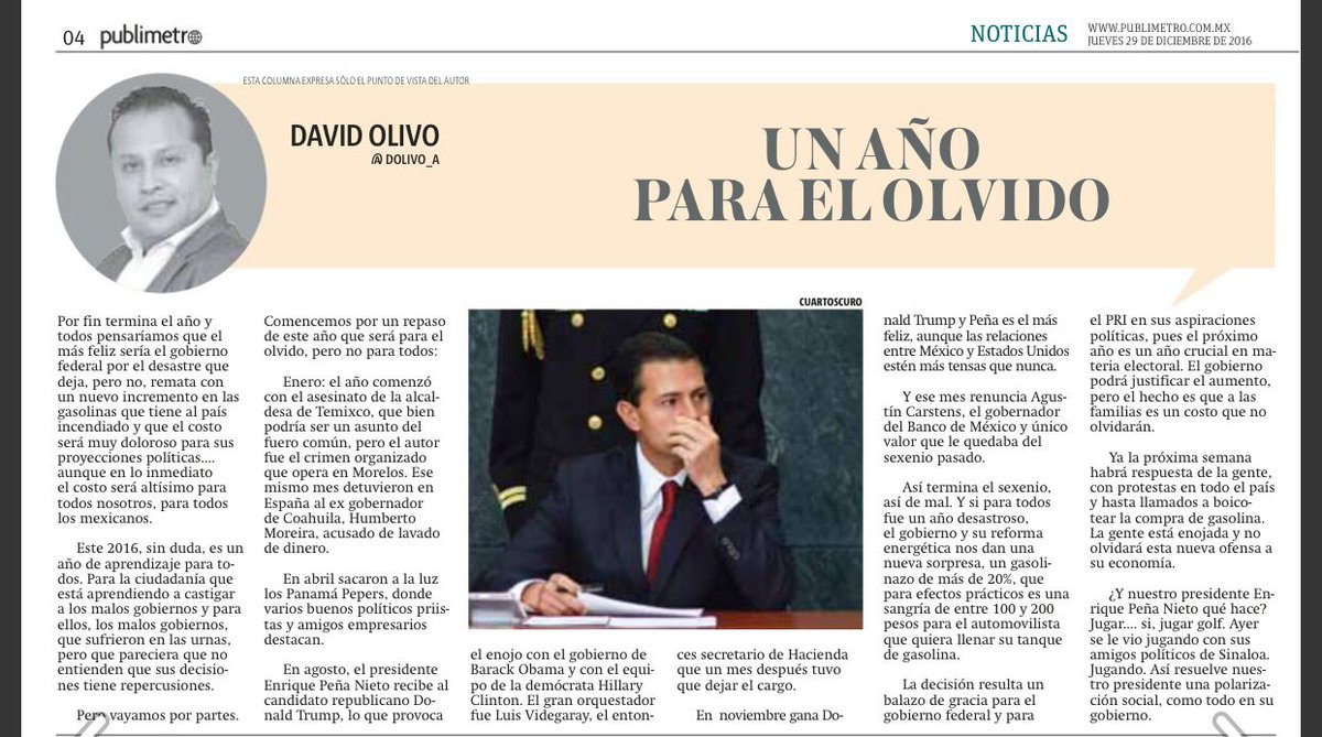 dolivo_a's tweet photo. Buen día, mi columna de hoy en @PublimetroMX https://t.co/2Bg5Zy77N1 #FelizJueves #ÚltimaHora #MeChoca #2016NoTeVoyAExtranar #ColumnaDe https://t.co/t2VtdUNcUA