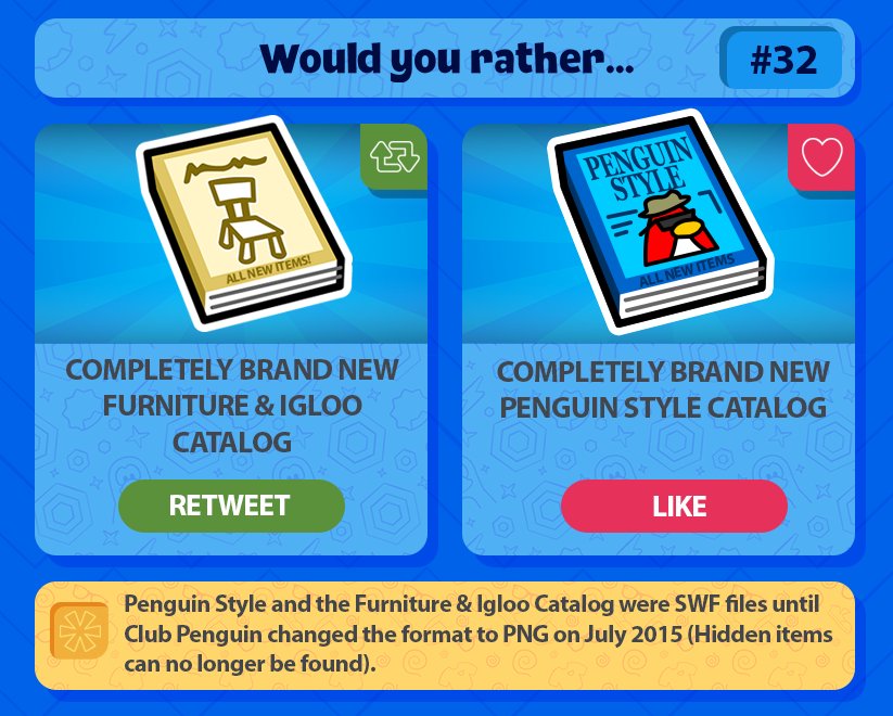 WYRCP's tweet photo. Question #32: Furniture &amp; Igloo Catalog or Penguin Style? #clubpenguin https://t.co/PJyQofLWxc