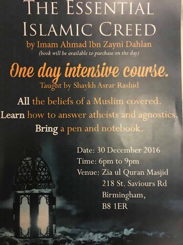 SunniEvents's tweet photo. #Birmingham #IslamicEvents #SunniEvents #Essentials #Creed #AsrarRashid #ShaykhAsrar https://t.co/f9KGqHeRCC