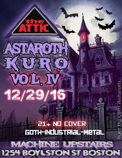TheAttic_Boston's tweet photo. TONIGHT!! #Astaroth and #Kuro tear up the decks at Boston's ONLY Thursday #gothnight !! #Bostongoths #LilithAstaroth #DJKuro #MachineBoston https://t.co/eg0la93Jz8