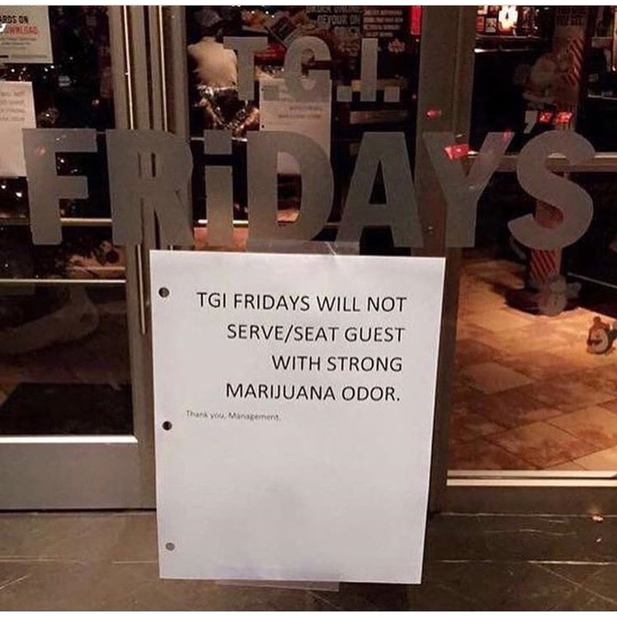 I guess I won't be eating at T.G.I. Fridays anymore. 