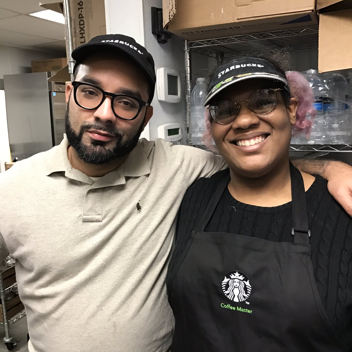 gilesbrandon's tweet photo. Look this pair--Proud new @coffeemaster and proud SM!  Congrats, Davida! @theleif727 @KateMcShane7 #coffeejourney https://t.co/FDyCP80hPw
