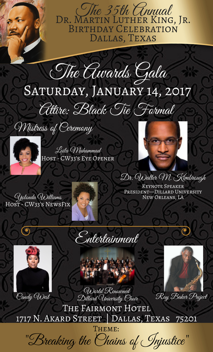 MLKCCDallas's tweet photo. The 35th Annual Dr. Martin Luther King, Jr. Birthday Celebration: "Breaking the Chains of Injustice." #MLKCelebrationDallas #DallasMLK https://t.co/bOWT677UK9