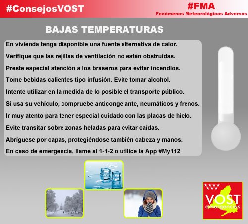 VOSTmadrid's tweet photo. #FMA: Aviso amarillo por #frío en toda la Comunidad de Madrid durante las próximas horas. Más información y consejos: https://t.co/nYVnDDPMZw