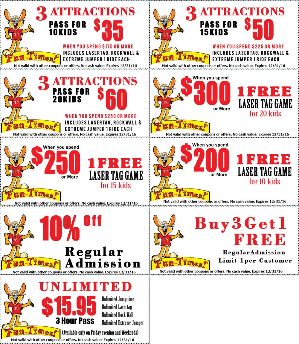 FunTimezParty's tweet image. Check out our coupon deals for the end of the year before time runs out!  Save and Play..