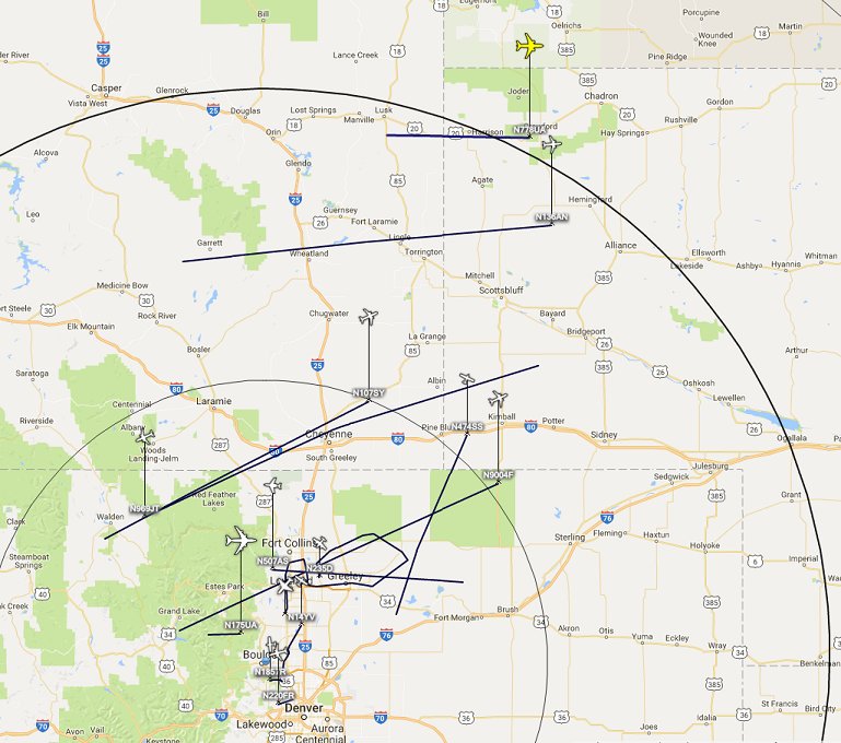 Map plotting a plane in Nebraska.