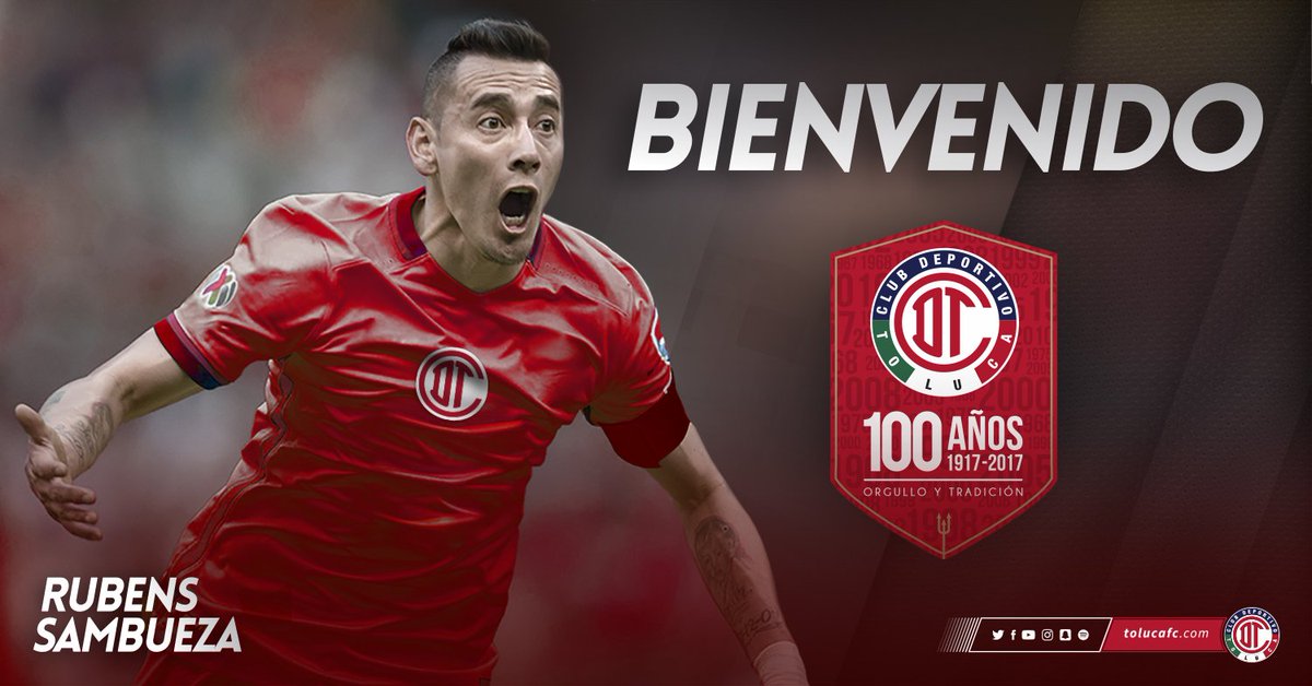 TolucaFC's tweet photo. Bienvenido @rubenssambueza ¡A defender este escudo con pasión y entrega total! #RefuerzoDiablo 💪🇦🇹😈 https://t.co/XEmXg2fufT