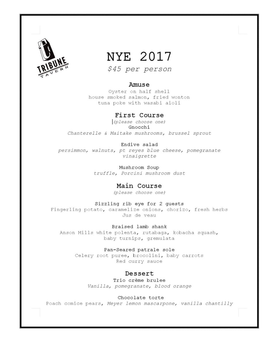 Tribune_Tavern's tweet photo. Come dine and celebrate New Years Eve at the Tribune Tavern. https://t.co/dNOt9ZJYRq
