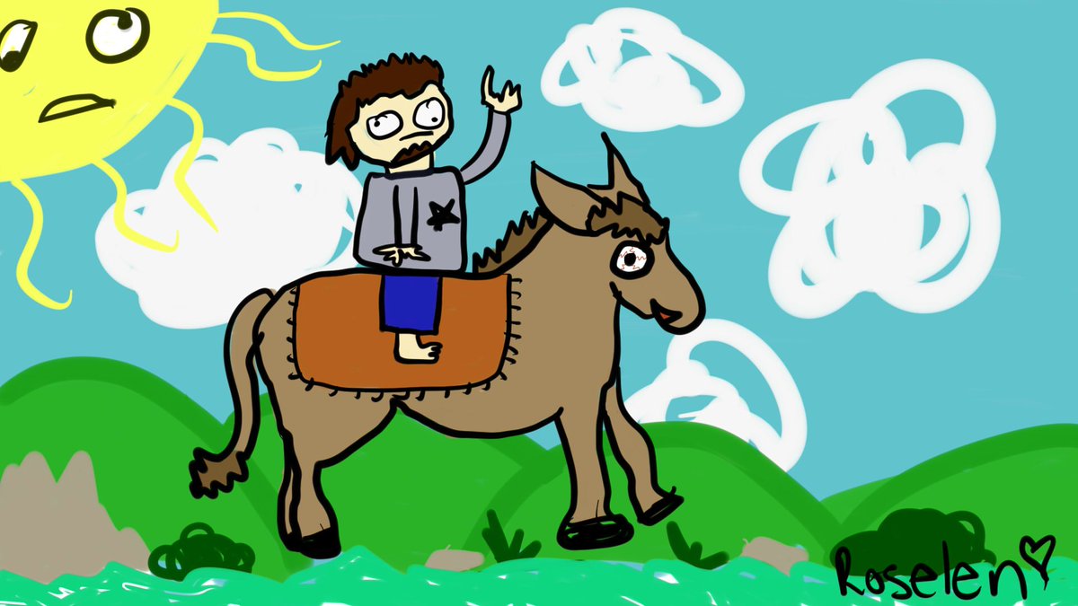 Roselen___'s tweet image. One of the shitty frames of @Coestar riding his donkey friend