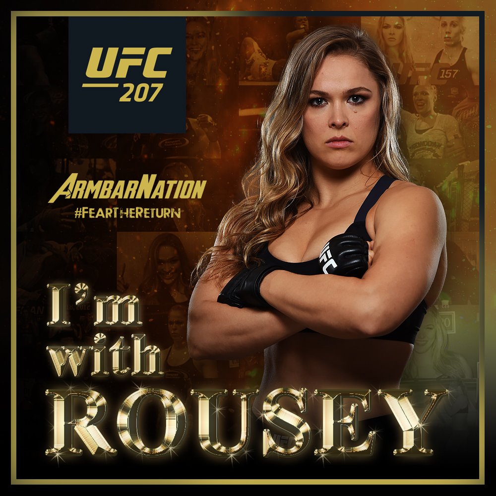 ArmbarNation's tweet photo. RT if you agree with us that @RondaRousey WINS her belt back at #UFC207. #FearTheReturn #AndNew #ArmbarNation | https://t.co/BnQmjfbNUw https://t.co/2VVquEltOv