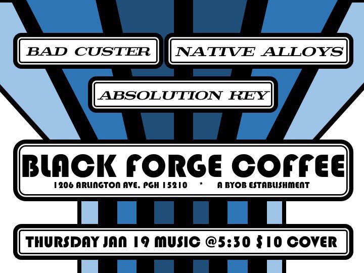 nativealloys's tweet photo. Make it an early night @BlackForgePGH and bring your own booze w/ @badcuster & #AbsolutionKey https://t.co/8pAGxni6MI