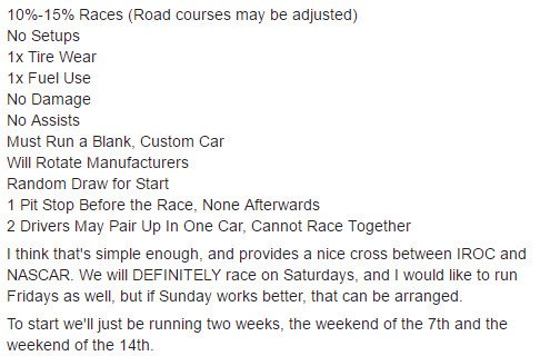 xcaracing's tweet photo. Almost time for some NASCAR '15 IROC racing! Sign-ups are tomorrow @ 1pm EST on here &amp; Facebook https://t.co/9WPkZzdYoL