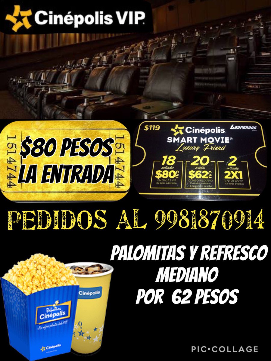 DafneDyca's tweet photo. Cuponeras para cinepolis a $120.
Vip entradas a 80 pesos
Cine normal $39 
Pedidos al 9981870914 @VivoEnCancun https://t.co/2LjnnvRO0Q