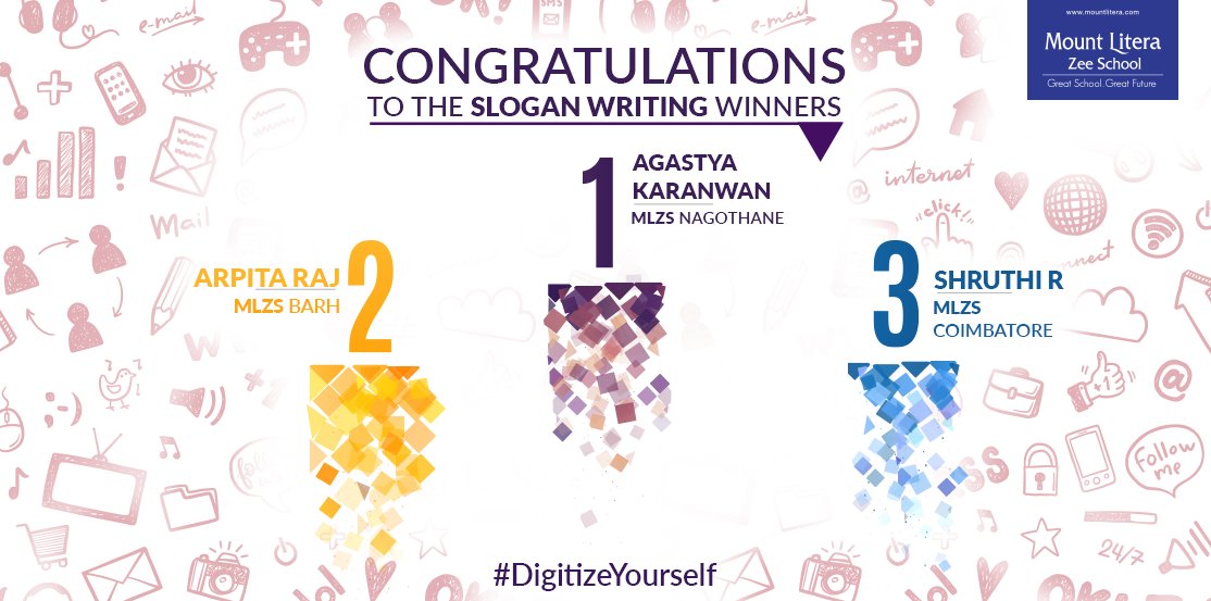 Mount_Litera's tweet image. Kudos to Agastya, Arpita &amp;amp; Shruthi, the slogan writing experts from MLZS! Your efforts were truly amazing. #DigitizeYourself