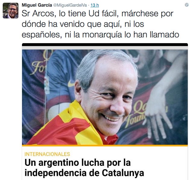 naciopolitica's tweet photo. El portaveu de C's de l'Hospitalet insta Diego Arcos, independentista d'origen argentí, «a marxar per on ha vingut» https://t.co/46Nkv2Mcsz https://t.co/HvdmvOWrvk