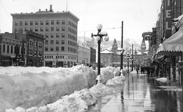 As we enjoy daytime temps near 50 degrees, here is a photo of snow melting downtown Colorado Springs back in 1913