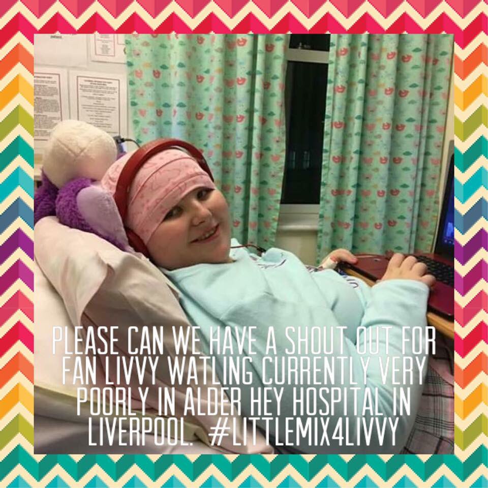 fabgirliom's tweet photo. @LittleMix please please give a message for Livvy in Alder Hey. She is so poorly right now. You can lift her... https://t.co/AKlTUL66Xi