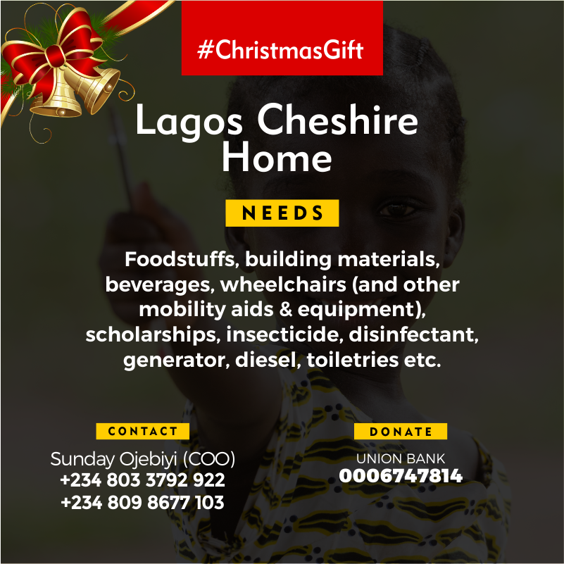 alderfoundation's tweet photo. To give a #ChristmasGift to Lagos Cheshire home this season, please use the information on the graphic. https://t.co/bxy9G44JlW