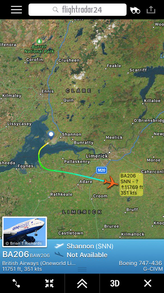 FlightIntl's tweet photo. Flight #BA206 Route: MIA-LHR diverted earlier to Shannon and continues to London now
https://t.co/7rgI8xNlrV https://t.co/2Gpw6kHNpE