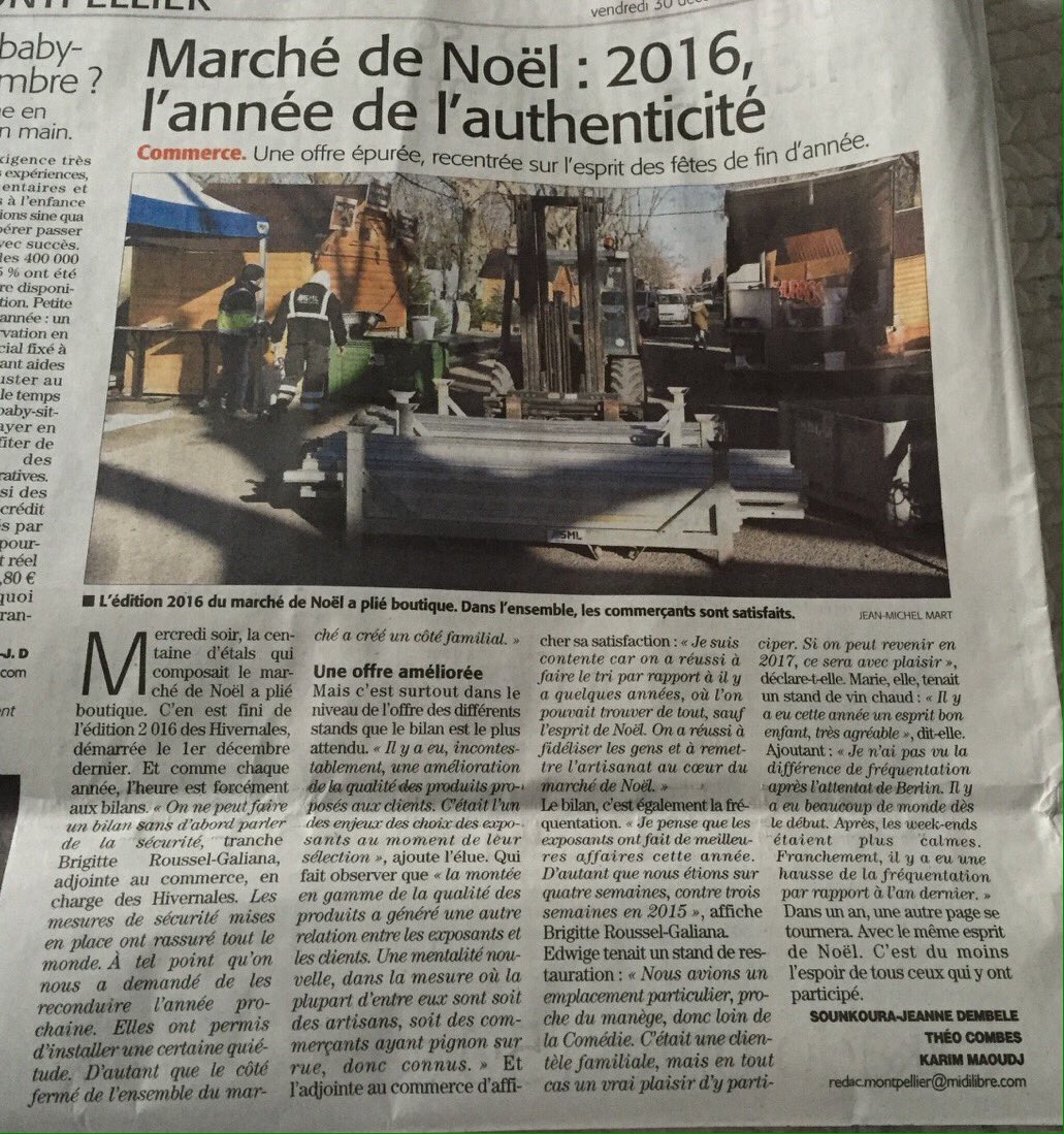 GhislainBalsan's tweet image. Hausse de la fréquentation et commerçants satisfaits ! #Hivernales2016 #Montpellier #sécurité #qualitéproduits #artisanat @RousselGaliana