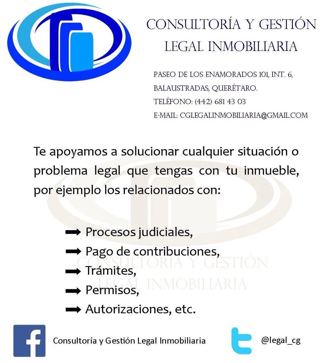 legal_cg's tweet photo. Consultoría y Gestión Legal Inmobiliaria te ofrece entre otros, los servicios de...
#Felizviernes #CGLI https://t.co/zh5gPzljXp
