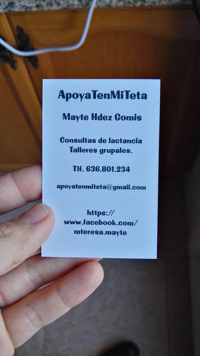 GomisMayte's tweet photo. Ya tengo tarjetas de visita!! #IBCLC #LactanciaMaterna #Asesoradelactancia https://t.co/vtMQBQGwKY