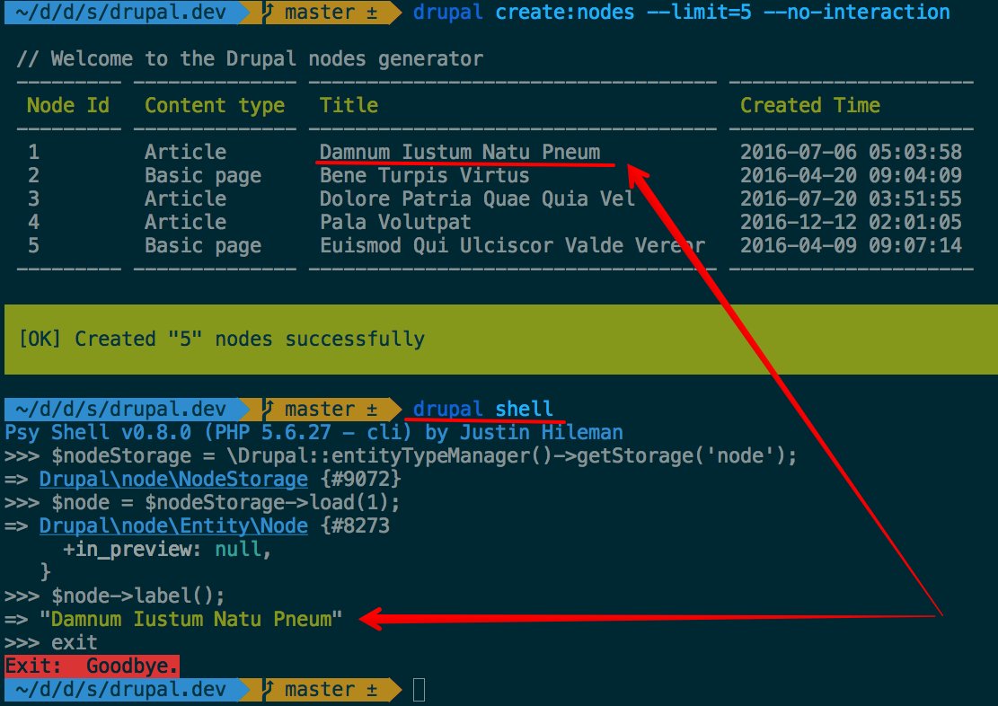 jmolivas's tweet photo. New shell command added to #DrupalConsole. This command uses #psysh, a runtime developer CLI, interactive debugger &amp; REPL for #PHP. #Drupal8 https://t.co/52EorpX4uW