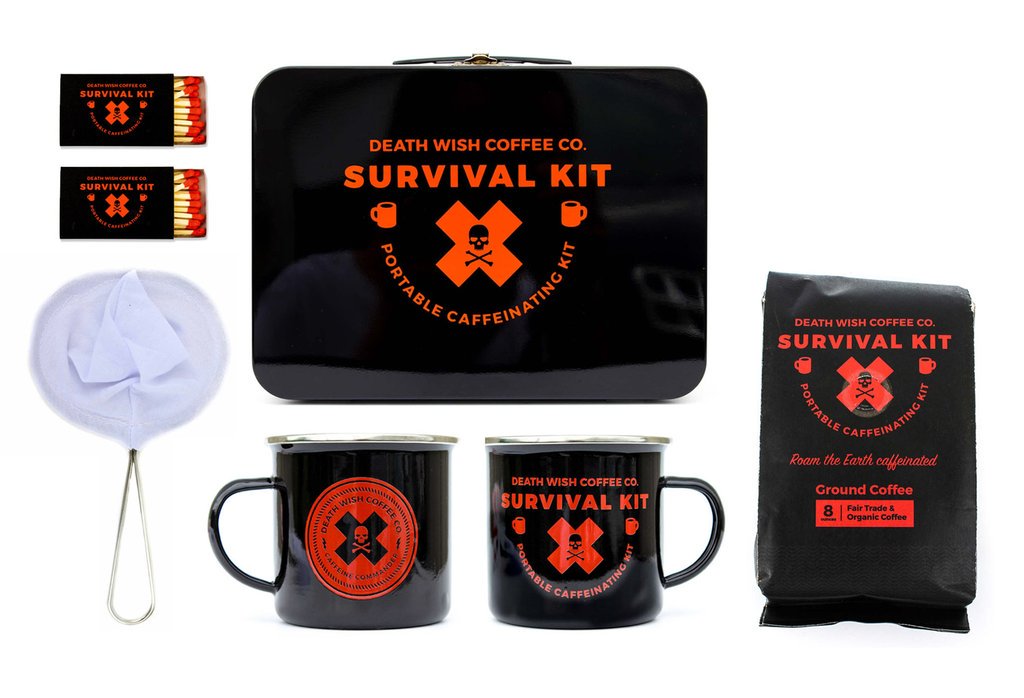 DeathWishCoffee's tweet photo. Enter 2017 with supplies in hand. Follow, RT, and comment to win the DWCC Survival Kit! $50 value. Winner selected 1/2. #FreebieFriday https://t.co/dtyBGpkBCo