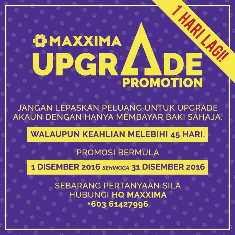 MNutraceutical's tweet photo. 1 HARI SAHAJA LAGI! Cepat upgrade akaun anda sekarang! #maxxima #cellmaxx #PUSH2016 #allouttothemaxx #makeityourjourney #networkmarketing https://t.co/vjcYunKJrD