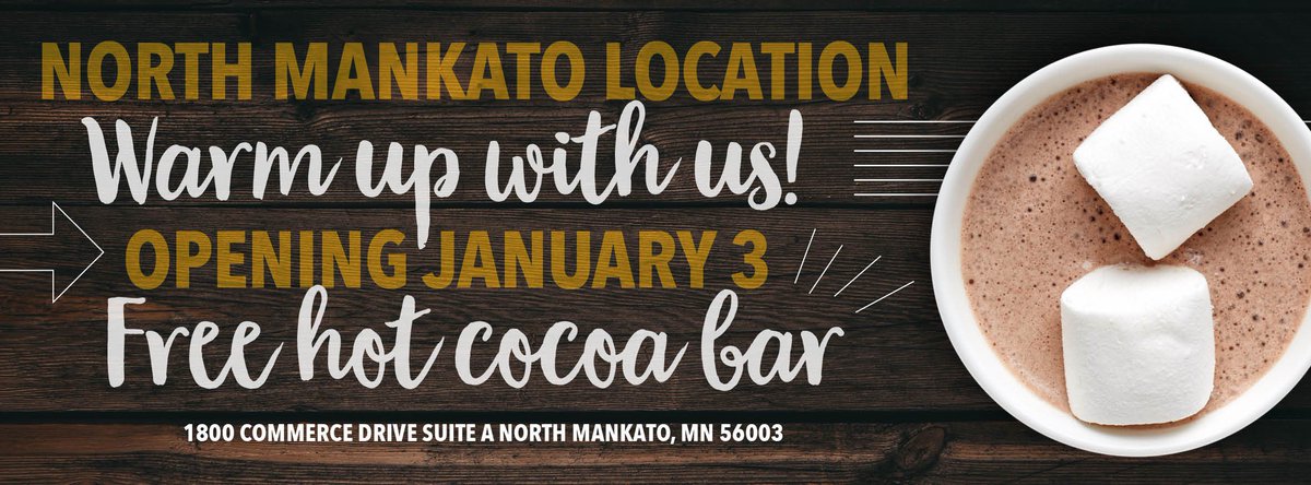 SouthPointFCU's tweet photo. We are excited to open our new location in #NorthMankato on January 3rd! Stop by & have some hot cocoa! #NewBranch #SouthPointDifference https://t.co/O9bNdGNfiv