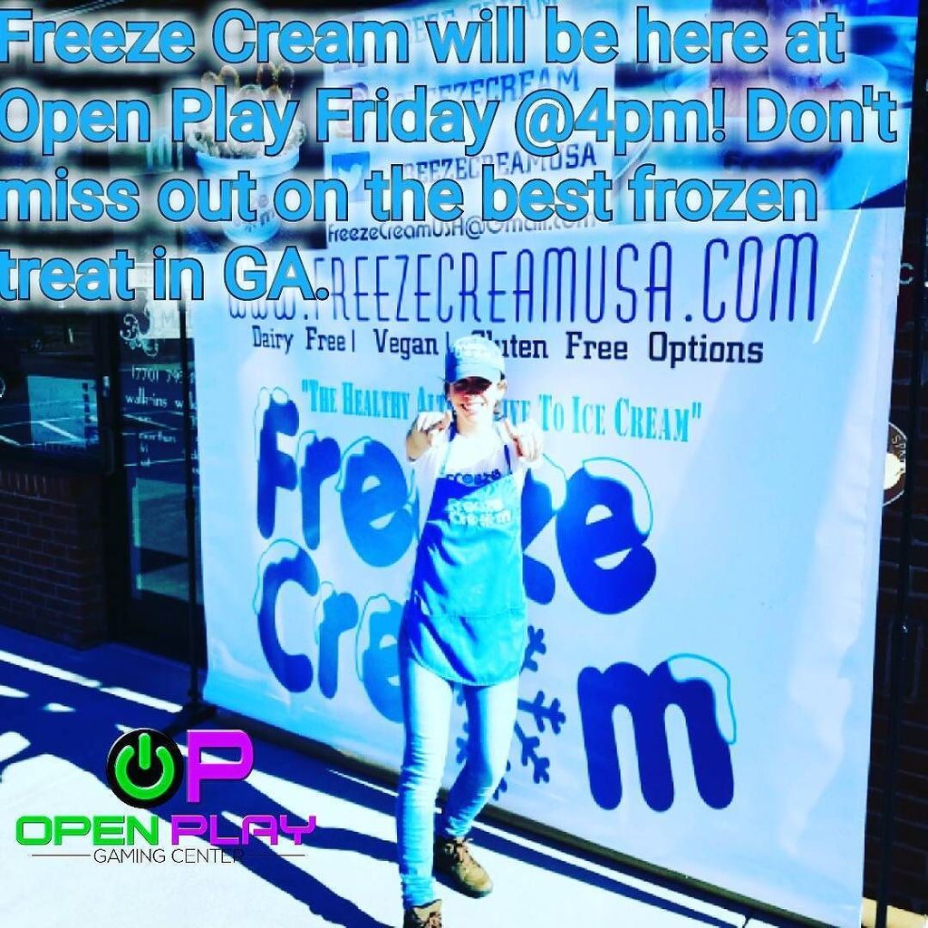 openplaygc's tweet photo. Update: @freezecream will be rolling at 4pm here at Open Play! #update
#freezecream #frozen #treats #gaming #openpl… https://t.co/r2BjmCnLy8