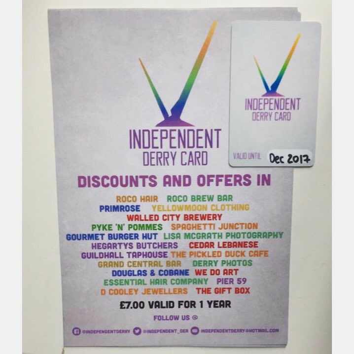 Have you got your Independent Derry card for the new year yet 🥂? Available online, RoCo, Spaghetti Junction, Yellowmoon Clothing. £7.00.