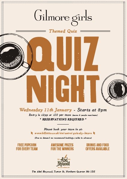 abelheywoodnq's tweet photo. Our next quizzes are shaping up to be some of our best! First up NYD QUIZ OF THE YEAR @ 4pm. Free to join this Sunday! #pub #quiz #nyd #MCR https://t.co/6fOXaHb6tW