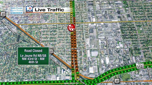Road Closed due to bad crash on Le Jeune Rd NB/SB between NW 43rd St - NW 46th St #trafficalert https://t.co/82Nz9fBF7a