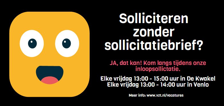 Nu nog alleen in De Kwakel, maar in januari 2017 ook op onze locatie in Venlo: onze inloopsollicitatie. Meer info: vzt.nl/news/168/15/Va…
