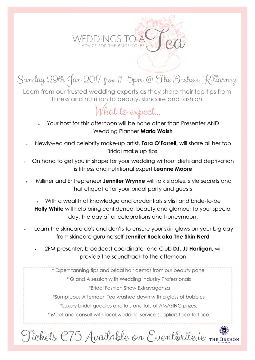 weddingstoatea's tweet photo. Calling all twitter brides-to-be!So excited to announce our ultimate wedding planning events this Jan in Clare,Cork &amp; Kerry! #weddingstoatea https://t.co/8MVdBLJbgj