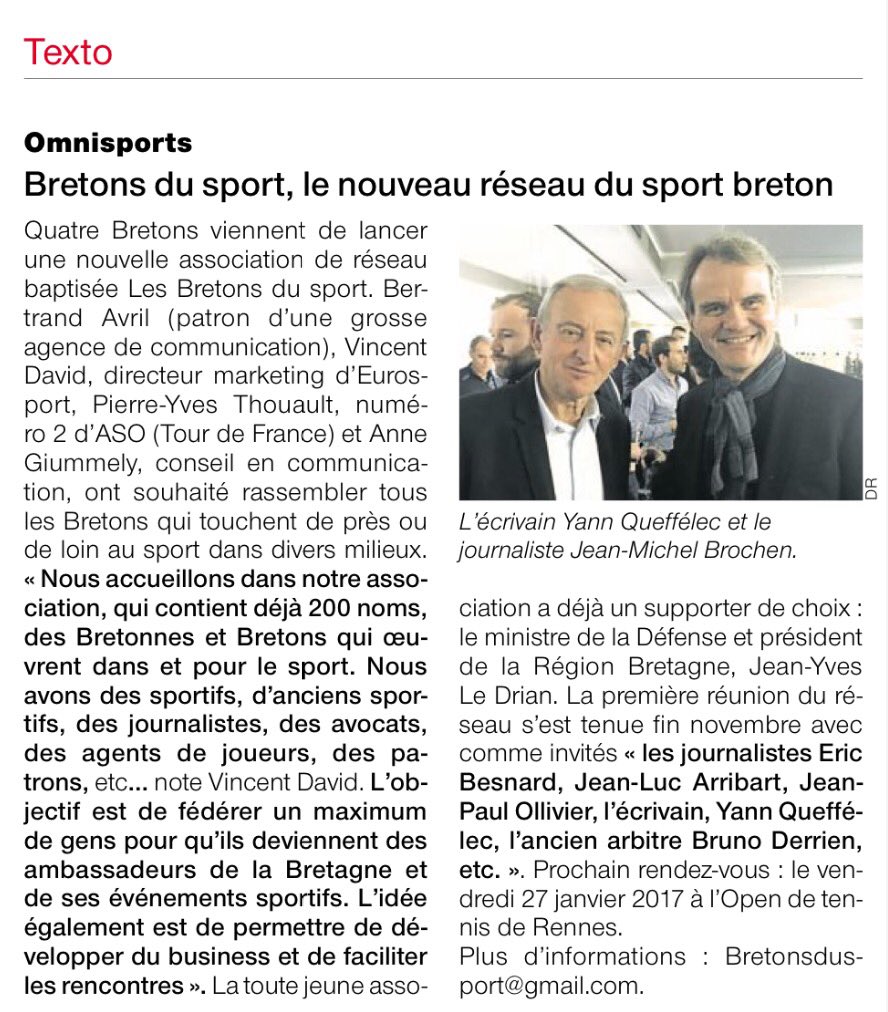 Premières pierres le 30 novembre, premier article dans <a href="/sports_ouest/">Ouest-France Sports</a> pour les #BretonsduSport