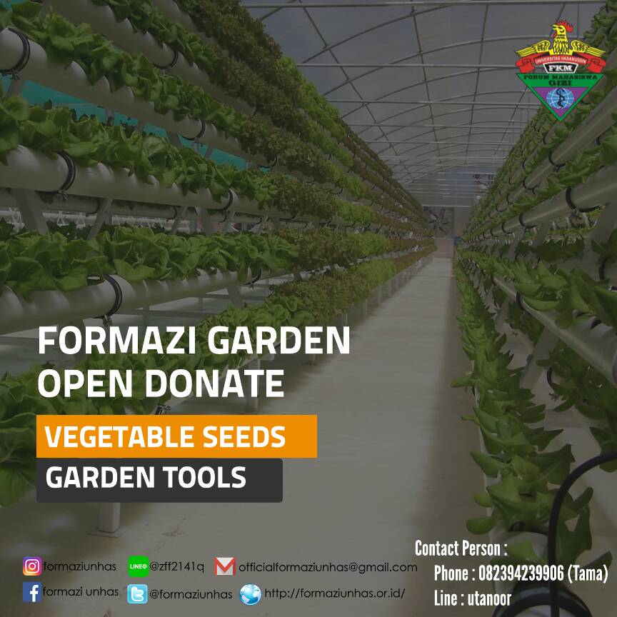 Open donation berupa bibit tanaman atau peralatan tanam yang layak pakai.