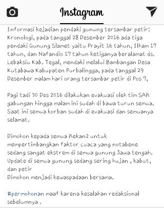 Mohon maaf
Ralat #InfoDuka #Slamet 
3korban di Gn.Slamet alhamdulillah smuanya dlm keadaan slamat.
Cc: <a href="/infoslamet/">IG: infoslamet</a>