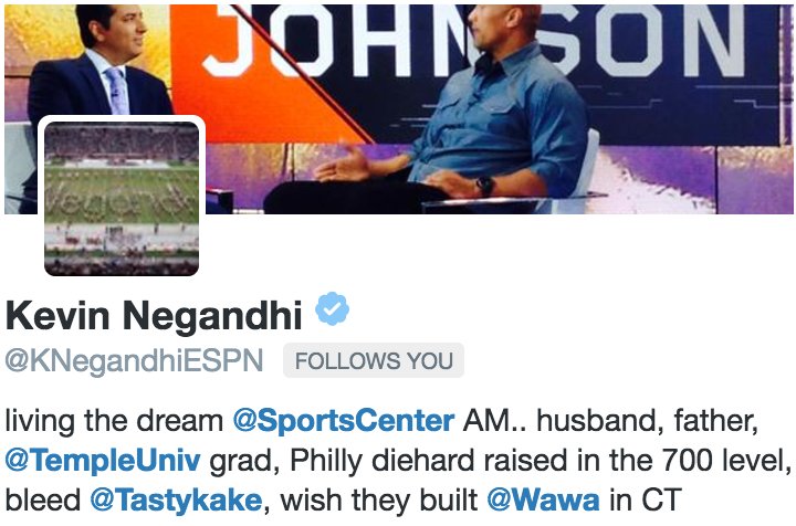 TUKleincollege's tweet photo. SMC loves its amazing and supportive alumni! April was a great month when gaining @KNegandhiESPN as a Twitter follower! #SMCYearInReview https://t.co/260020ZueX