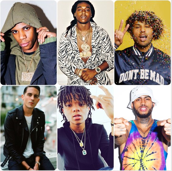 EtherReport's tweet photo. Nominees: 
- SWAE LEE
- G-EAZY
- QUAVO
- A BOOGIE
- DAVE EAST
- JOEY PURP
- NO NAME GYPSY https://t.co/P0qBMJl69H