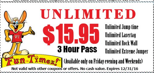 FunTimezParty's tweet image. Unlimited $15.95 3 Hour Pass . See Coupon for details