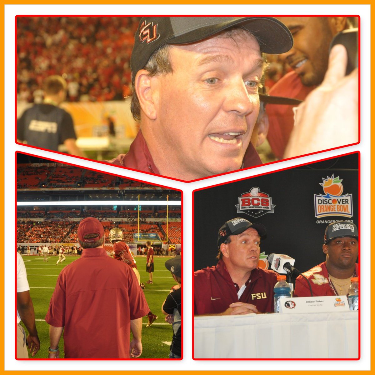 FSUBAA's tweet photo. Game Day #OB2016; the top image from the 'Noles last visit. Coach!! #UMichvsFSU #orangebowl #nolenation #BeatMichigan https://t.co/M2BqfjKEGm